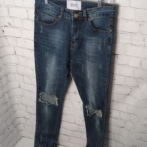Profound Aesthetic Earth Washed Destroyed Skinny Jeans With Zippered Hem